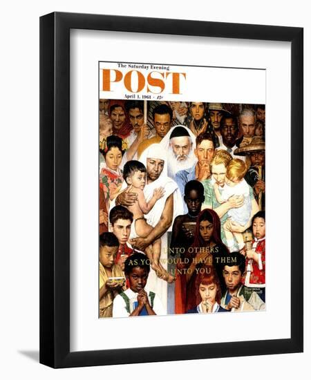 "Golden Rule" (Do unto others) Saturday Evening Post Cover, April 1,1961-Norman Rockwell-Framed Premium Giclee Print