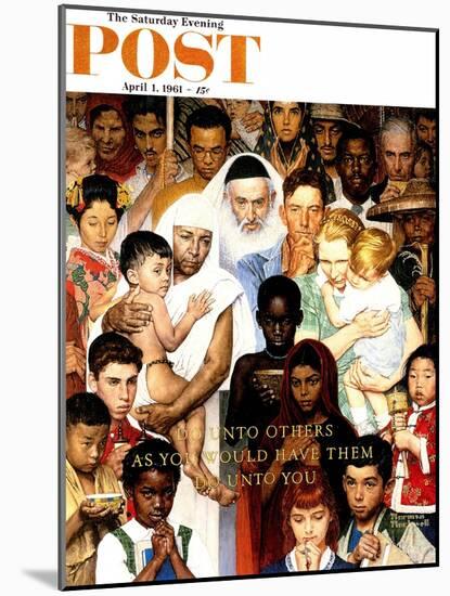 "Golden Rule" (Do unto others) Saturday Evening Post Cover, April 1,1961-Norman Rockwell-Mounted Giclee Print