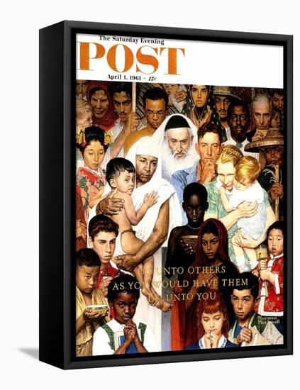 "Golden Rule" (Do unto others) Saturday Evening Post Cover, April 1,1961-Norman Rockwell-Framed Stretched Canvas