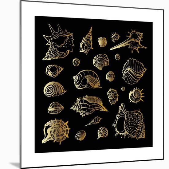 Golden Sea Shell. Collection of Seashells-Katya Ulitina-Mounted Premium Giclee Print