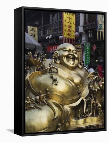 Golden Statue of a Reclining Laughing Buddha, Hangzhou, Zhejiang Province, China-Kober Christian-Framed Stretched Canvas