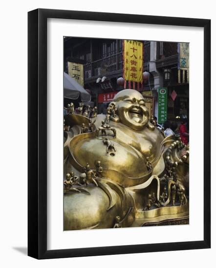 Golden Statue of a Reclining Laughing Buddha, Hangzhou, Zhejiang Province, China-Kober Christian-Framed Photographic Print