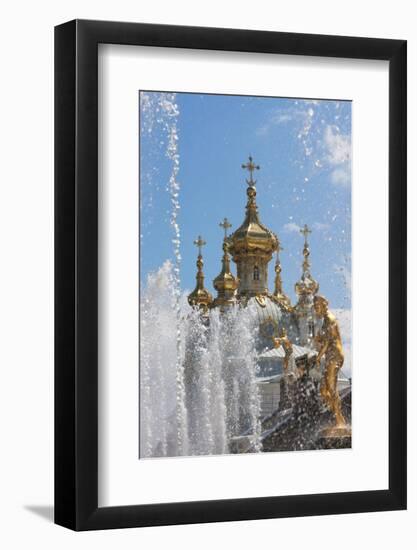 Golden Statues and Fountains of the Grand Cascade at Peterhof Palace, St. Petersburg, Russia-Martin Child-Framed Photographic Print