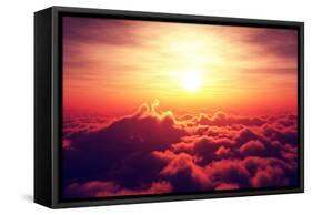 Golden Sunrise above Puffy Clouds (Digital Artwork)-Johan Swanepoel-Framed Stretched Canvas