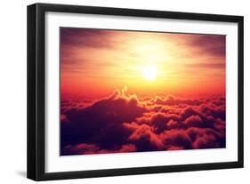 Golden Sunrise above Puffy Clouds (Digital Artwork)-Johan Swanepoel-Framed Art Print