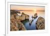 Golden sunrise on the  red cliffs of Ponta da Piedade Lagos Algarve Portugal Europe-ClickAlps-Framed Photographic Print