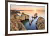 Golden sunrise on the  red cliffs of Ponta da Piedade Lagos Algarve Portugal Europe-ClickAlps-Framed Photographic Print