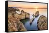 Golden sunrise on the  red cliffs of Ponta da Piedade Lagos Algarve Portugal Europe-ClickAlps-Framed Stretched Canvas