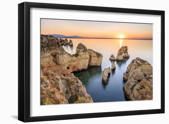 Golden sunrise on the  red cliffs of Ponta da Piedade Lagos Algarve Portugal Europe-ClickAlps-Framed Photographic Print