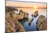 Golden sunrise on the  red cliffs of Ponta da Piedade Lagos Algarve Portugal Europe-ClickAlps-Mounted Photographic Print