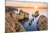 Golden sunrise on the  red cliffs of Ponta da Piedade Lagos Algarve Portugal Europe-ClickAlps-Mounted Premium Photographic Print