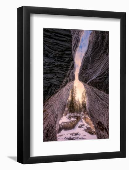 Golden sunset in Yoho National Park at Natural Bridges with snow and ice during winter-David Chang-Framed Photographic Print