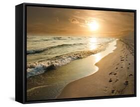 Golden Sunset on the Sea Shore and Footprints in the Sand-ollirg-Framed Stretched Canvas