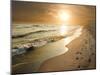 Golden Sunset on the Sea Shore and Footprints in the Sand-ollirg-Mounted Photographic Print