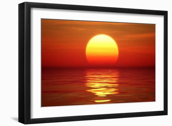 Golden Sunset over Calm Water (Digital Artwork)-Johan Swanepoel-Framed Art Print