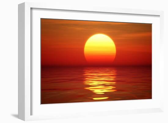 Golden Sunset over Calm Water (Digital Artwork)-Johan Swanepoel-Framed Art Print