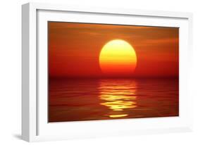 Golden Sunset over Calm Water (Digital Artwork)-Johan Swanepoel-Framed Art Print