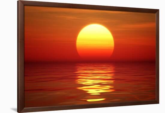 Golden Sunset over Calm Water (Digital Artwork)-Johan Swanepoel-Framed Art Print