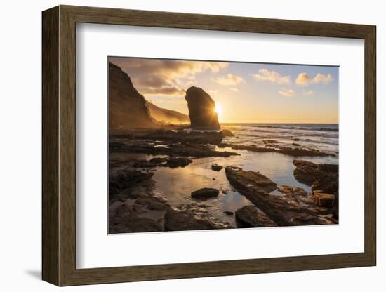 Golden sunset over the giant monolith of Roque Del Moro, Cofete beach-Roberto Moiola-Framed Photographic Print