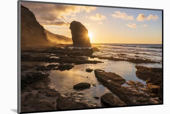 Golden sunset over the giant monolith of Roque Del Moro, Cofete beach-Roberto Moiola-Mounted Photographic Print