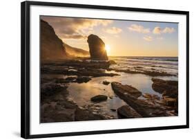 Golden sunset over the giant monolith of Roque Del Moro, Cofete beach-Roberto Moiola-Framed Photographic Print