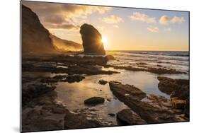 Golden sunset over the giant monolith of Roque Del Moro, Cofete beach-Roberto Moiola-Mounted Photographic Print