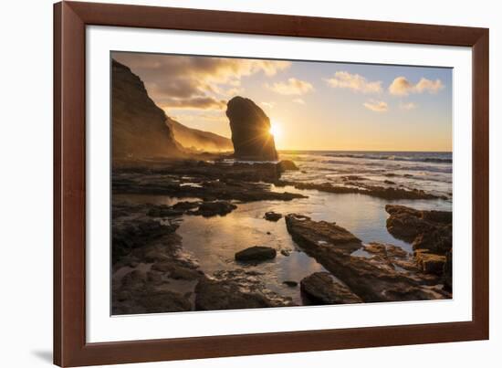 Golden sunset over the giant monolith of Roque Del Moro, Cofete beach-Roberto Moiola-Framed Photographic Print