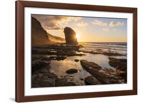 Golden sunset over the giant monolith of Roque Del Moro, Cofete beach-Roberto Moiola-Framed Photographic Print