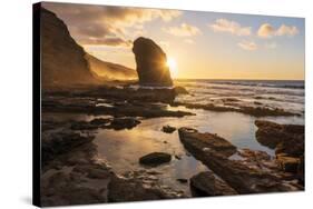 Golden sunset over the giant monolith of Roque Del Moro, Cofete beach-Roberto Moiola-Stretched Canvas