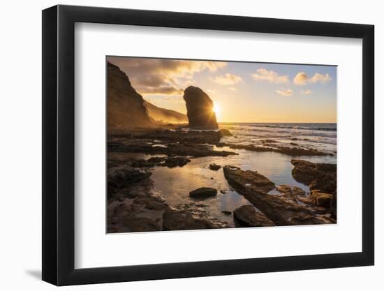 Golden sunset over the giant monolith of Roque Del Moro, Cofete beach-Roberto Moiola-Framed Premium Photographic Print