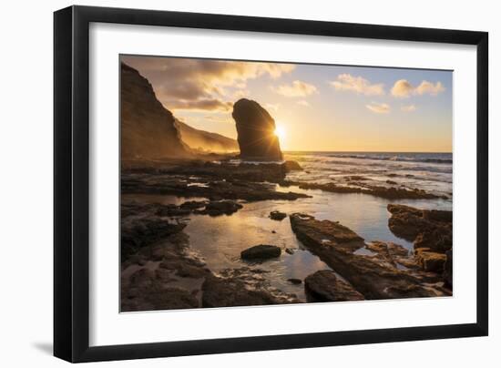 Golden sunset over the giant monolith of Roque Del Moro, Cofete beach-Roberto Moiola-Framed Photographic Print