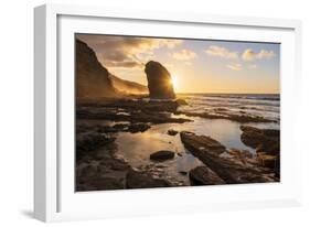 Golden sunset over the giant monolith of Roque Del Moro, Cofete beach-Roberto Moiola-Framed Photographic Print