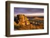 Golden sunshine glows against the granite outcrops at Belstone Tor, Dartmoor National Park, Devon, -Adam Burton-Framed Photographic Print