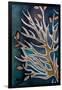 Golden Tree Branches with Leaves, Turquoise, Hot Batik, Background Texture, Handmade on Silk, Abstr-Sergey Kozienko-Framed Art Print
