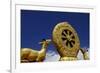 Golden Wheel of Dharma and Deer Sculptures-Simon Montgomery-Framed Photographic Print