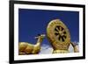 Golden Wheel of Dharma and Deer Sculptures-Simon Montgomery-Framed Photographic Print