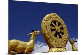 Golden Wheel of Dharma and Deer Sculptures-Simon Montgomery-Mounted Photographic Print