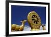 Golden Wheel of Dharma and Deer Sculptures-Simon Montgomery-Framed Photographic Print