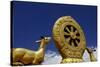 Golden Wheel of Dharma and Deer Sculptures-Simon Montgomery-Stretched Canvas