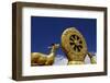 Golden Wheel of Dharma and Deer Sculptures-Simon Montgomery-Framed Photographic Print