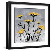 Golden Yarrow Flowers on Gray Background with Inspirational Words-Bee Sturgis-Framed Art Print