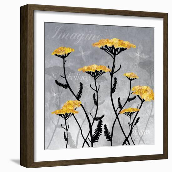 Golden Yarrow Flowers on Gray Background with Inspirational Words-Bee Sturgis-Framed Art Print