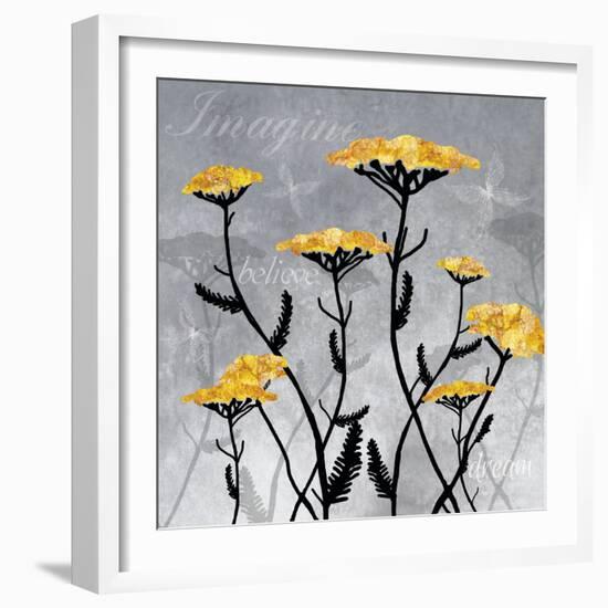 Golden Yarrow Flowers on Gray Background with Inspirational Words-Bee Sturgis-Framed Art Print