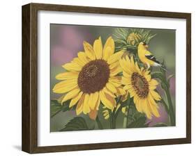 Goldfinch and Sunflowers-William Vanderdasson-Framed Giclee Print