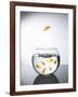 Goldfish jumping out of a bowl and escaping from the crowd-Steve Lupton-Framed Photographic Print