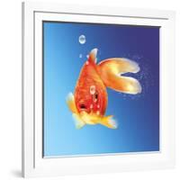 Goldfish with Water Bubbles-null-Framed Art Print