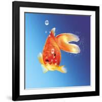 Goldfish with Water Bubbles-null-Framed Art Print