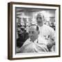 Goldman Sachs and Co. Partner Sidney Weinberg Sitting in Chair at Barber Shop-null-Framed Photographic Print
