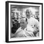 Goldman Sachs and Co. Partner Sidney Weinberg Sitting in Chair at Barber Shop-null-Framed Photographic Print