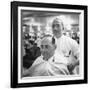 Goldman Sachs and Co. Partner Sidney Weinberg Sitting in Chair at Barber Shop-null-Framed Photographic Print